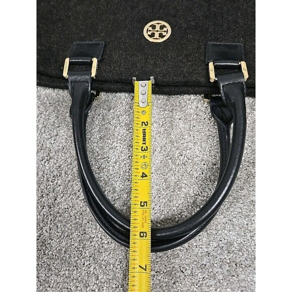 Tory Burch Ella Tote Felt Wool Leather Handbag Charcoal Gray Size Large - Picture 11 of 13